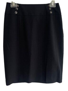 White House Black Market Blk Pencil Skirt Sz 6 Button Front Single Pleat Career
